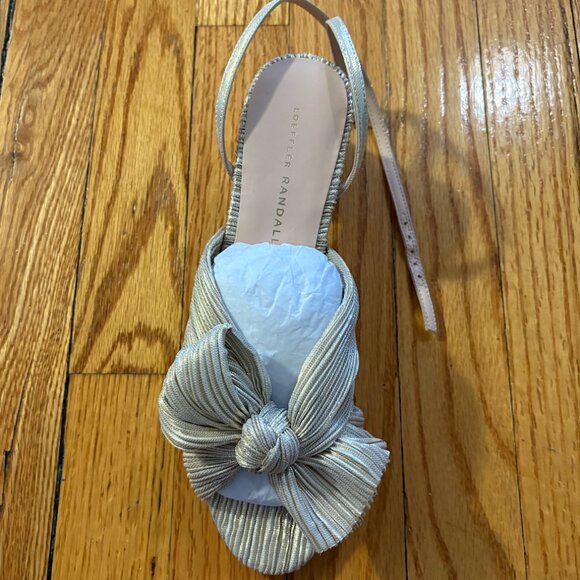 Loeffler Randall Dahlia Platinum Pleated Bow Heel Sz 8B - Picture 1 of 4